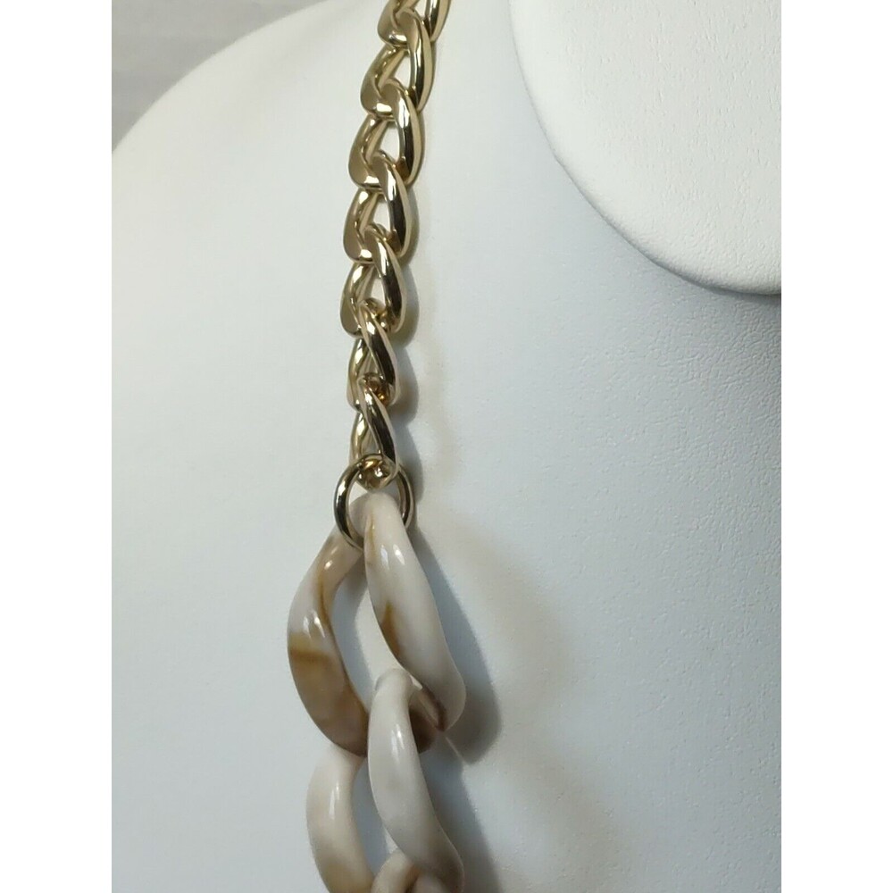 Baublebar Beige Brown Marbled Gold Tone Chain Link Chunky Statement Necklace - Picture 4 of 6